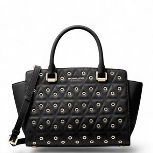 Michael Kors Selma Grommeted Medium Quilted Black Leather Tote